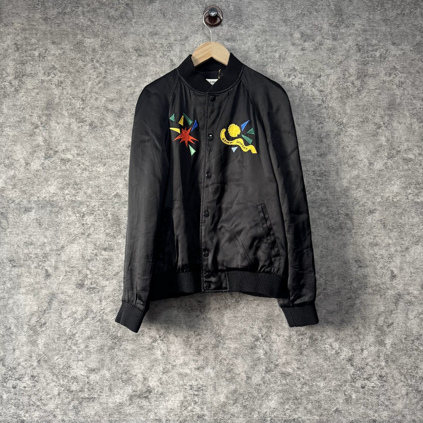 Saint Laurent Embroidered Black Bomber Jacket