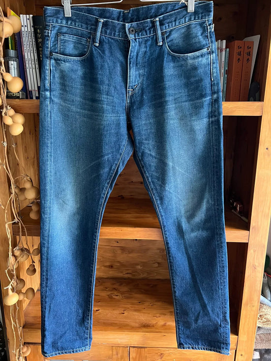 washed red ear denim talon zipper pants