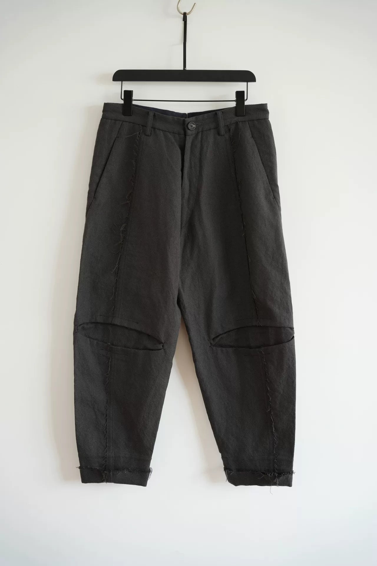 ziggy chen gray wool-linen cropped pants