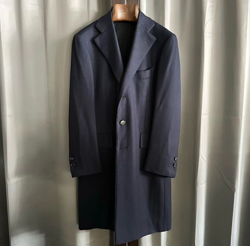 navy wool cashmere long coat by cesare attolini