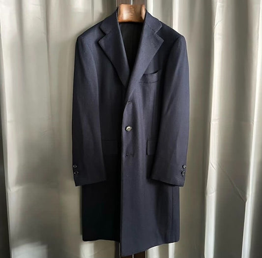navy wool cashmere long coat by cesare attolini