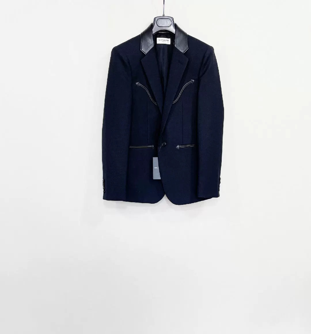 Saint Laurent Wool Leather Collar Blazer