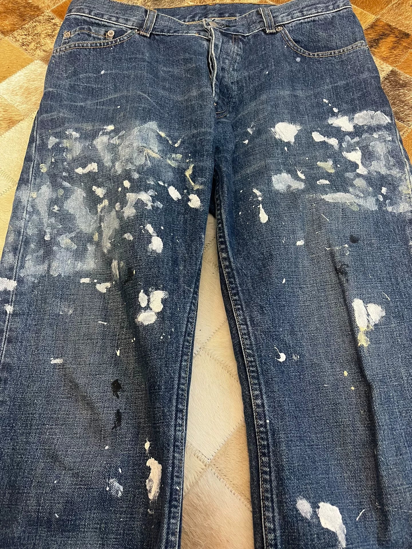 helmut lang splattered denim jeans classic cut
