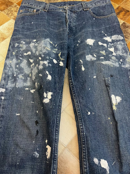 helmut lang splattered denim jeans classic cut