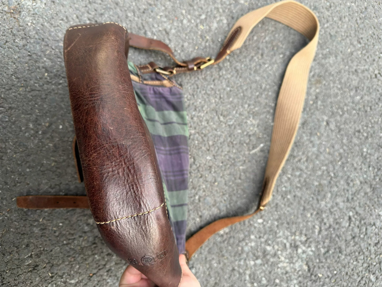 Ralph Lauren Waxed Leather Canvas Crossbody Bag