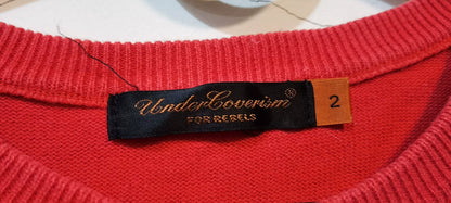 red long sleeve knit sweater with zigzag design