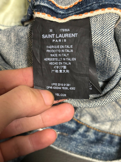Saint Laurent Distressed Denim Jeans in Blue