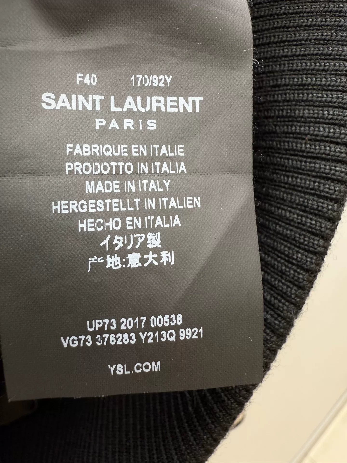 Saint Laurent Beige Leather Sleeve Baseball Jacket
