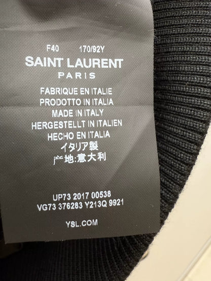 Saint Laurent Beige Leather Sleeve Baseball Jacket