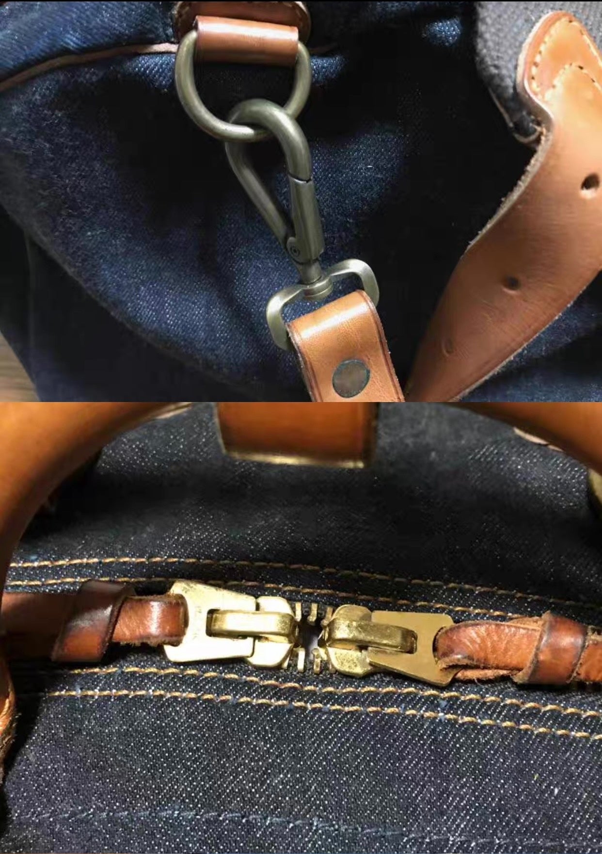 RRL Winston Denim Leather Duffle Bag