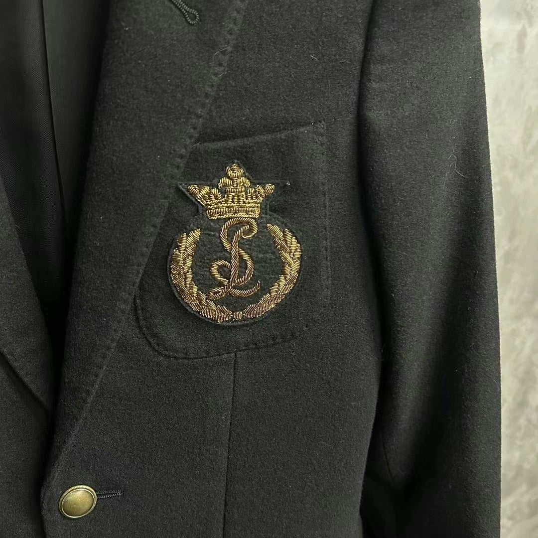 Saint Laurent Black Wool Embroidered Logo Blazer