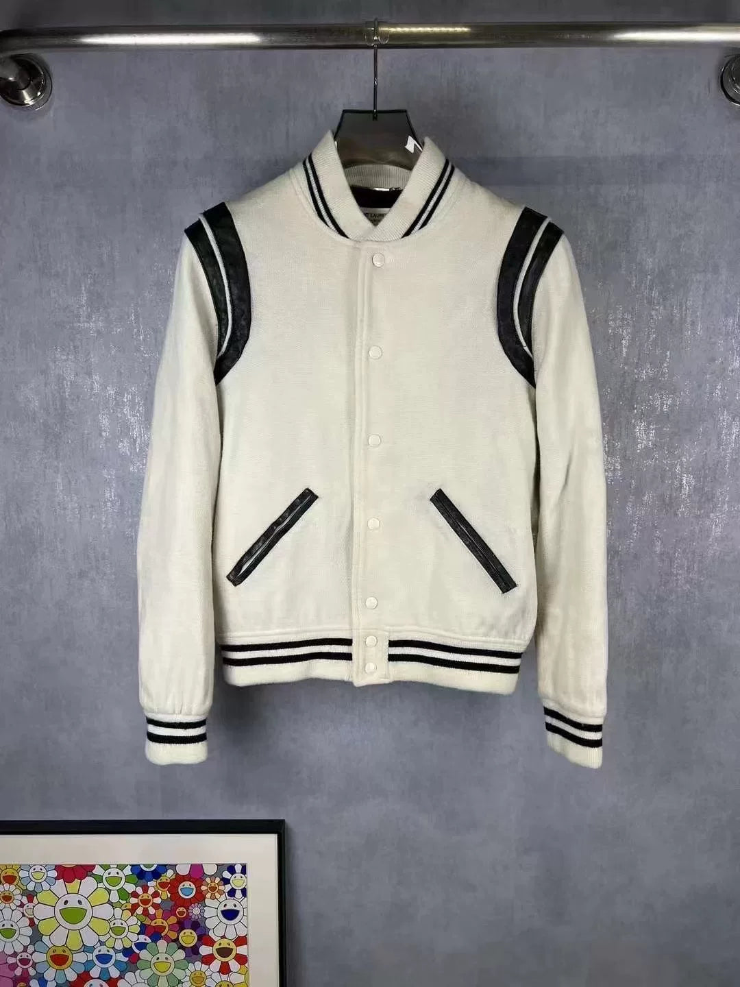 SAINT LAURENT White Baseball Jacket