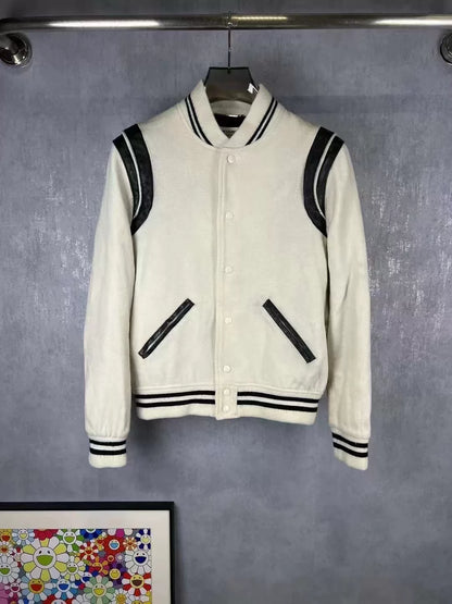 SAINT LAURENT White Baseball Jacket