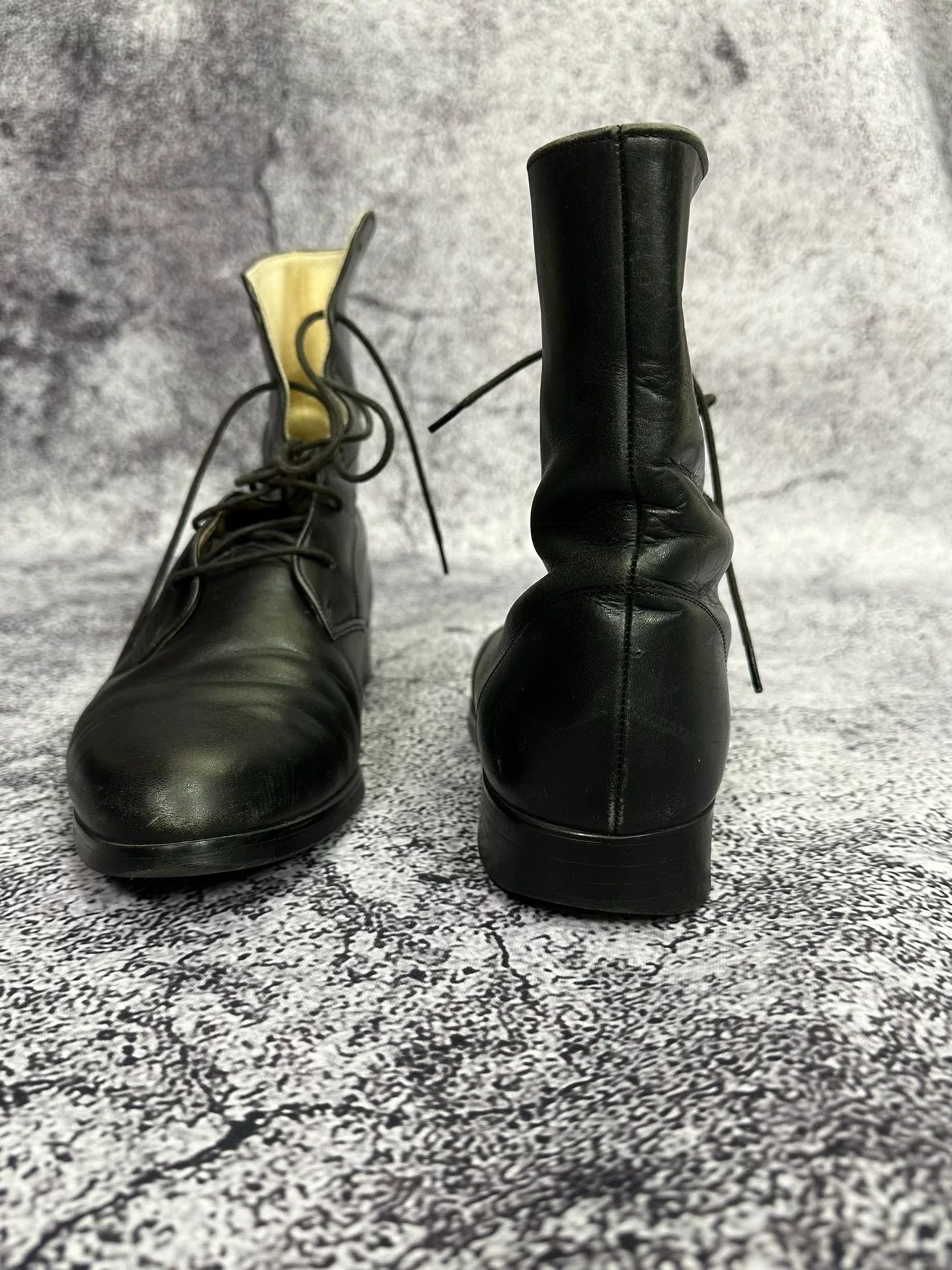Black Leather Ankle Military Boots