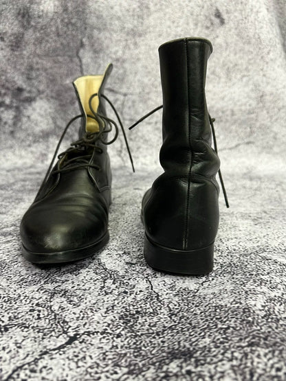 Black Leather Ankle Military Boots