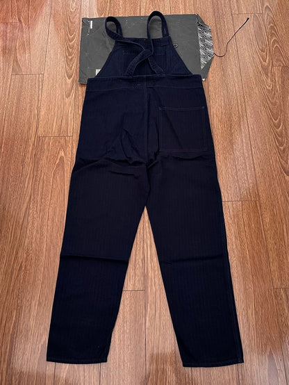 blue dye herringbone fabric overalls