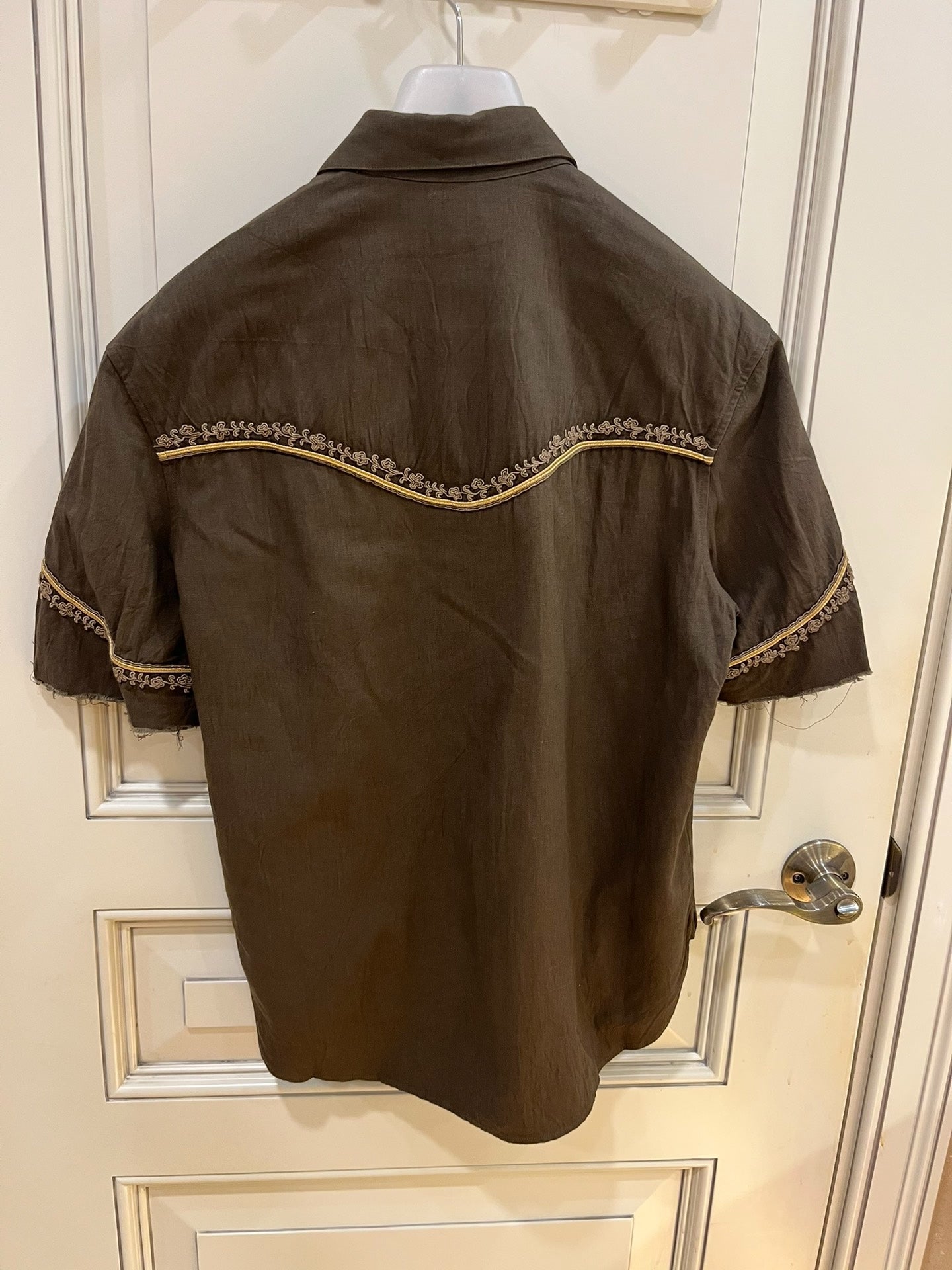 Saint Laurent Gold Embroidered Short-Sleeve Shirt