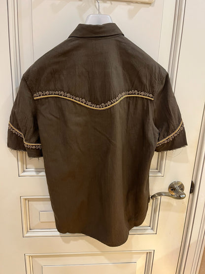 Saint Laurent Gold Embroidered Short-Sleeve Shirt