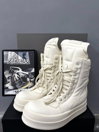 Rick Owens Mega Show Milk White Geobasket Boots