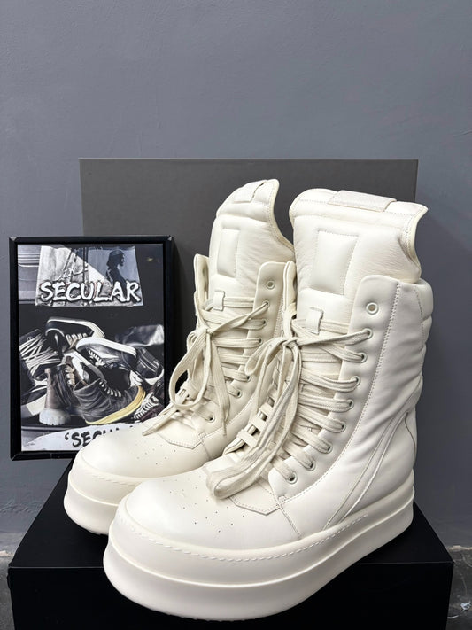 Rick Owens Mega Show Milk White Geobasket Boots