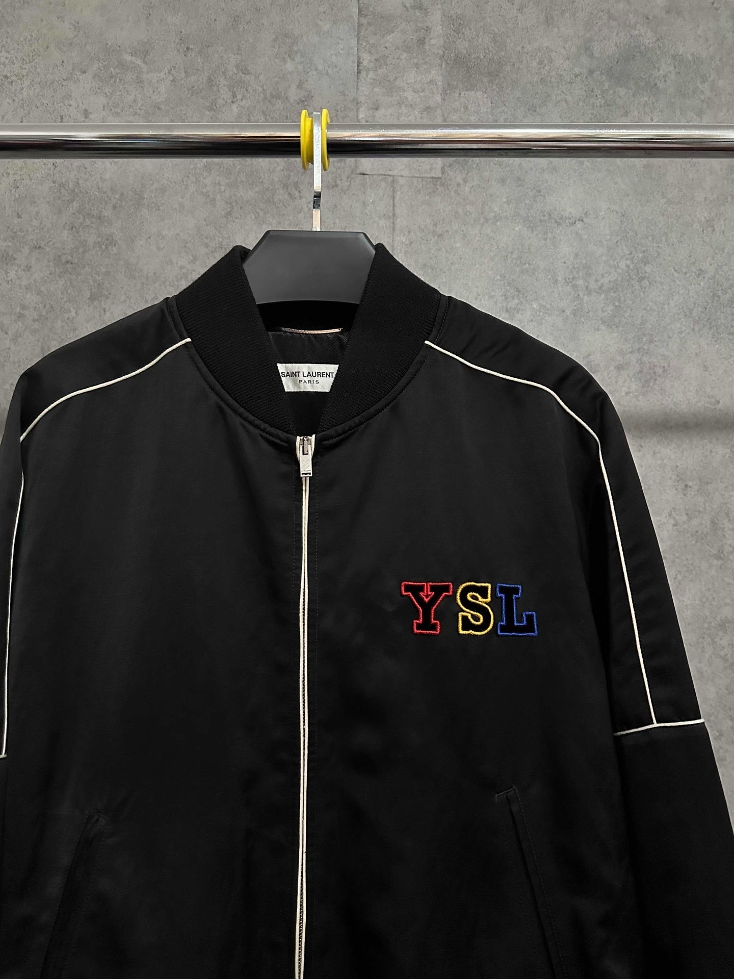 Saint Laurent Black YSL Embroidery Bomber Jacket