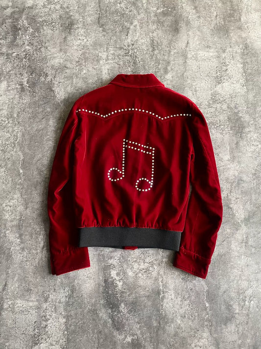 Saint Laurent Red Velvet Music Note Jacket