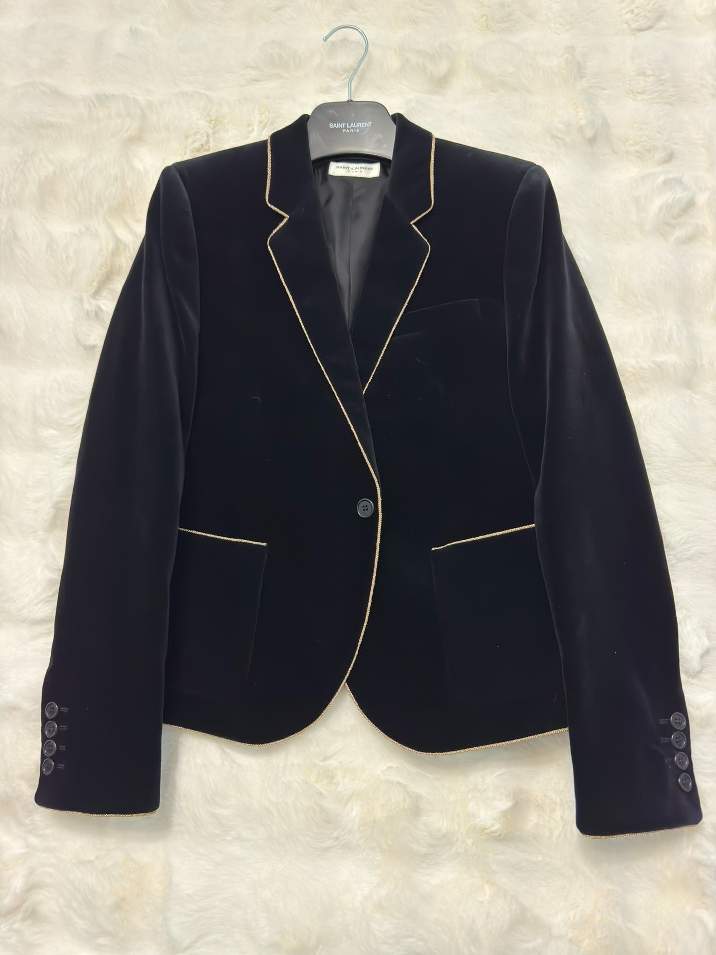 Saint Laurent Black Velvet Gold Trim Blazer