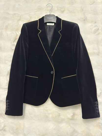 Saint Laurent Black Velvet Gold Trim Blazer