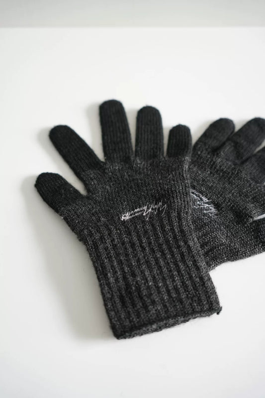 Yohji Yamamoto Black Gray Embroidered Gloves