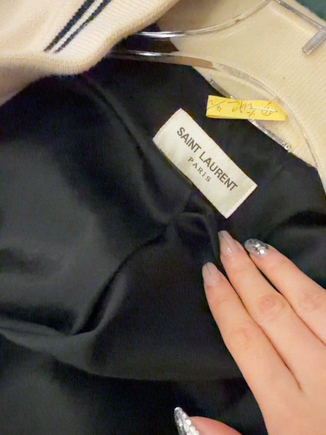 Saint Laurent Beige Striped Leather Detail Jacket