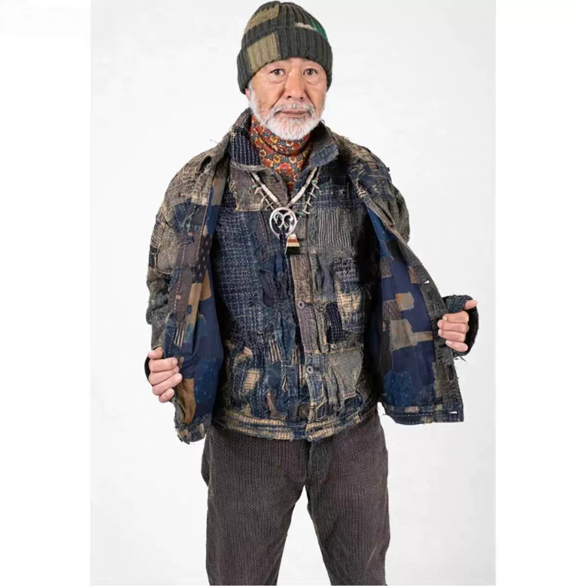 kapital patchwork knit beanie hat