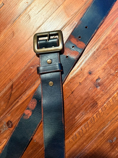 RRL Black Leather Belt Brass Buckle Italy