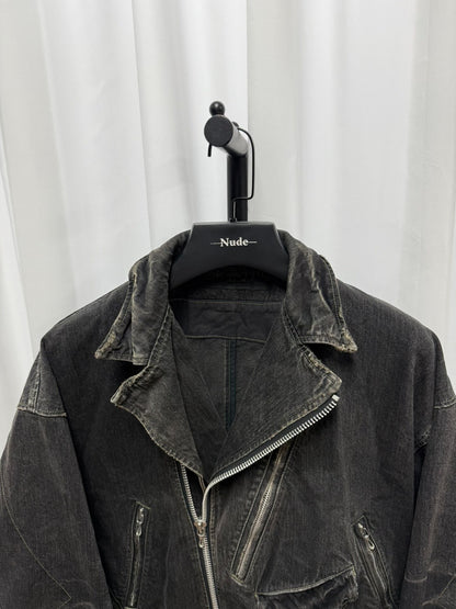 distressed washed black denim jacket