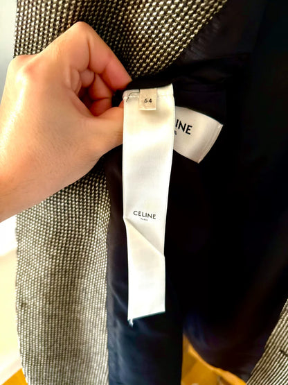 celine gray snowflake check leather blazer