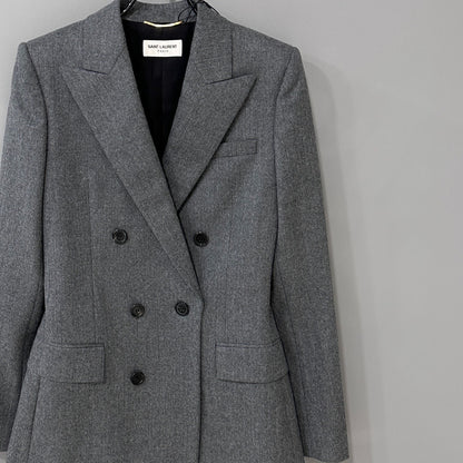 Saint Laurent Gray Double-Breasted Blazer