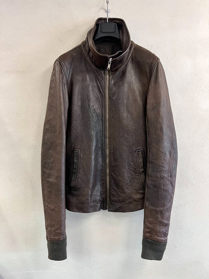 Rick Owens High Neck Leather Jacket