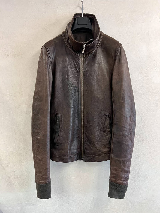 Rick Owens High Neck Leather Jacket