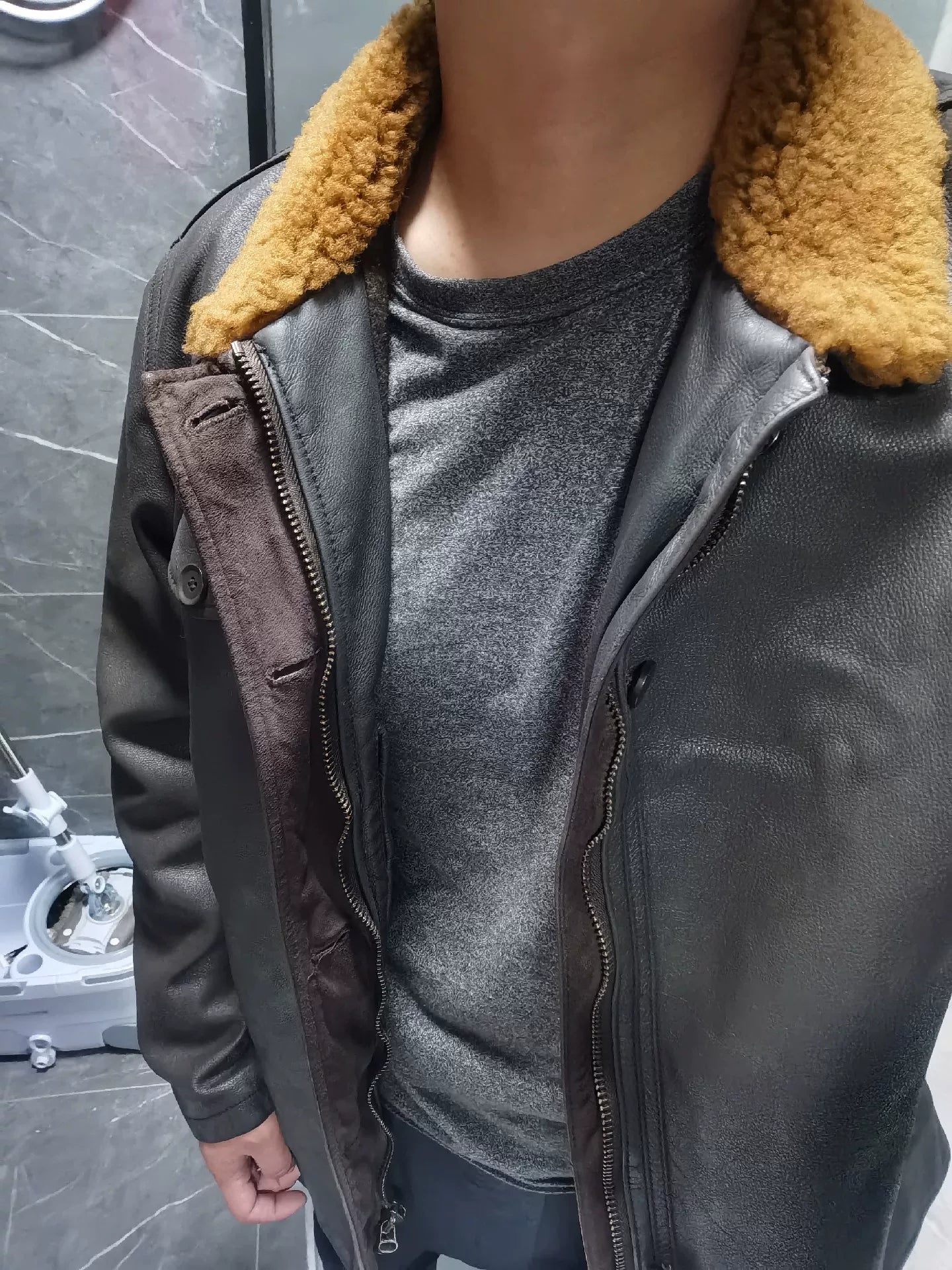 RRL N1 Leather Jacket Shearling Collar