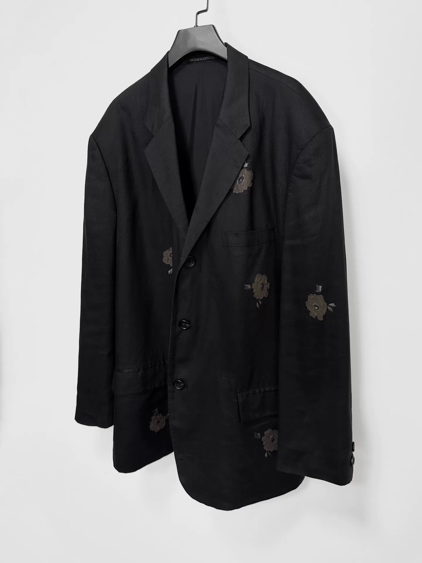 black linen jacket with floral embroidery
