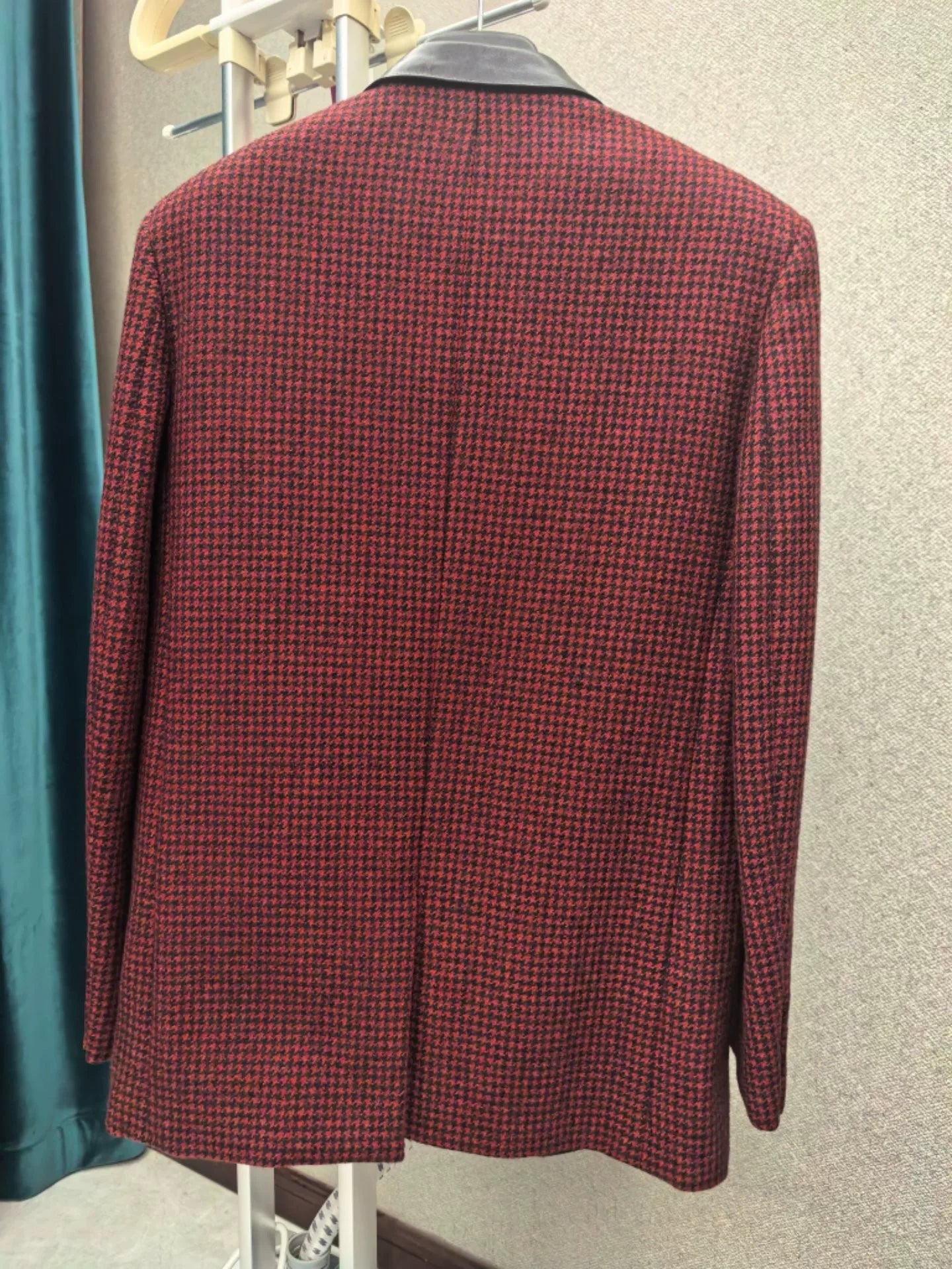 Saint Laurent Houndstooth Leather Collar Blazer