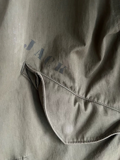 military-style hooded trench coat in olive green