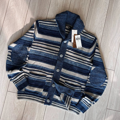 RRL 2025 SS Indigo Stripe Knit Cardigan