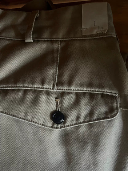 khaki pants with custom zipper details
