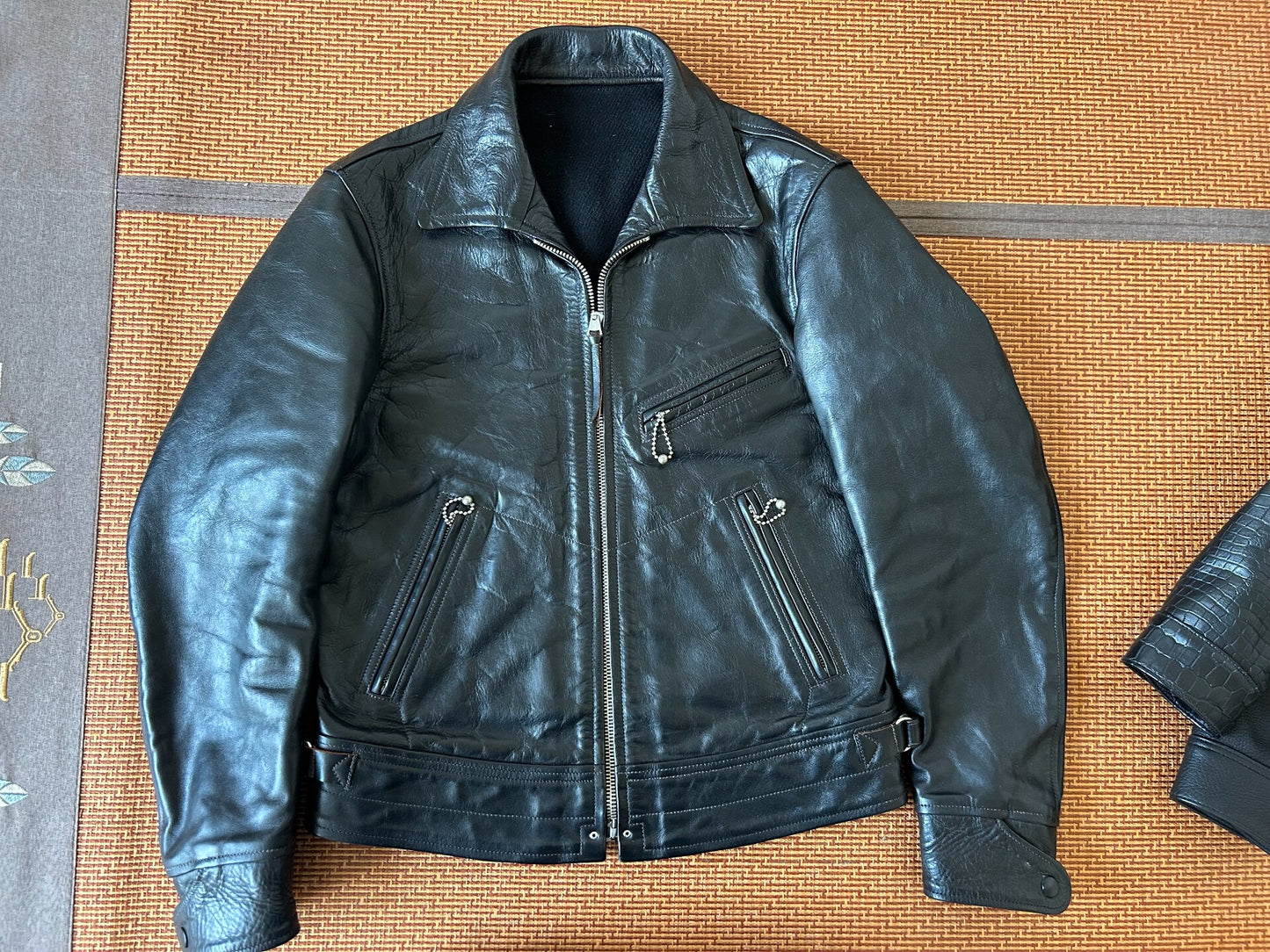 high-quality black leather jacket by freewheelers