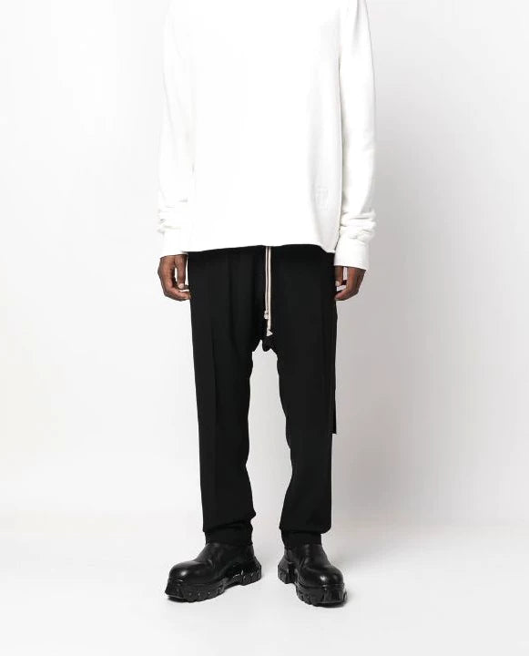 rick owens drawstring black pants for men