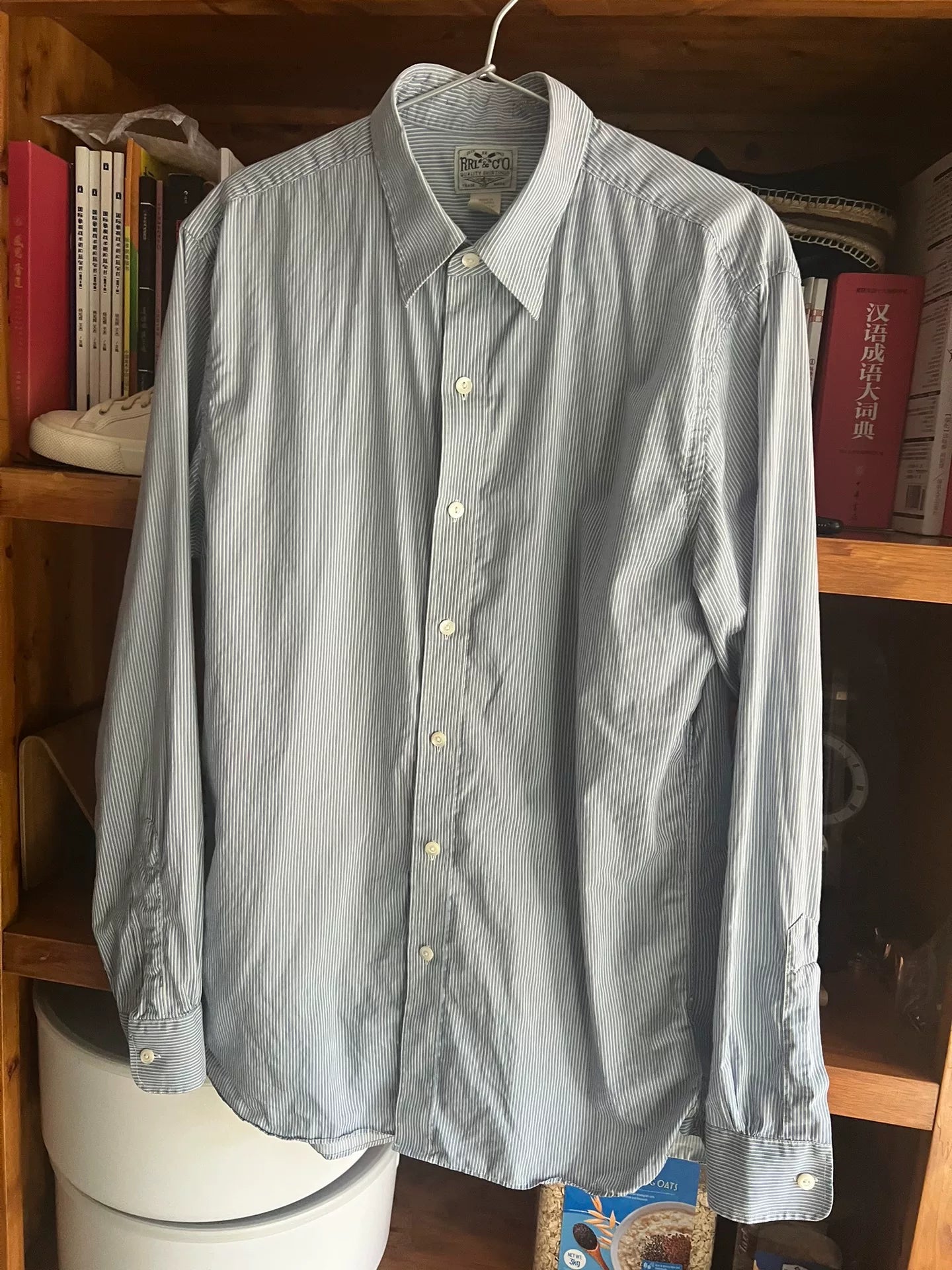 RRL Long Sleeve Striped Shirt in Blue White