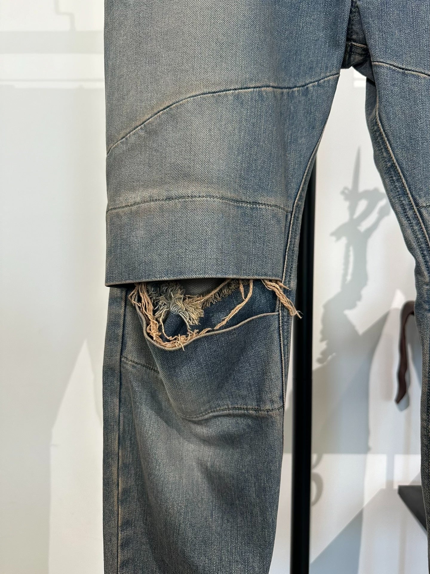 Julius_7 Double Knee Distressed Washed Jeans