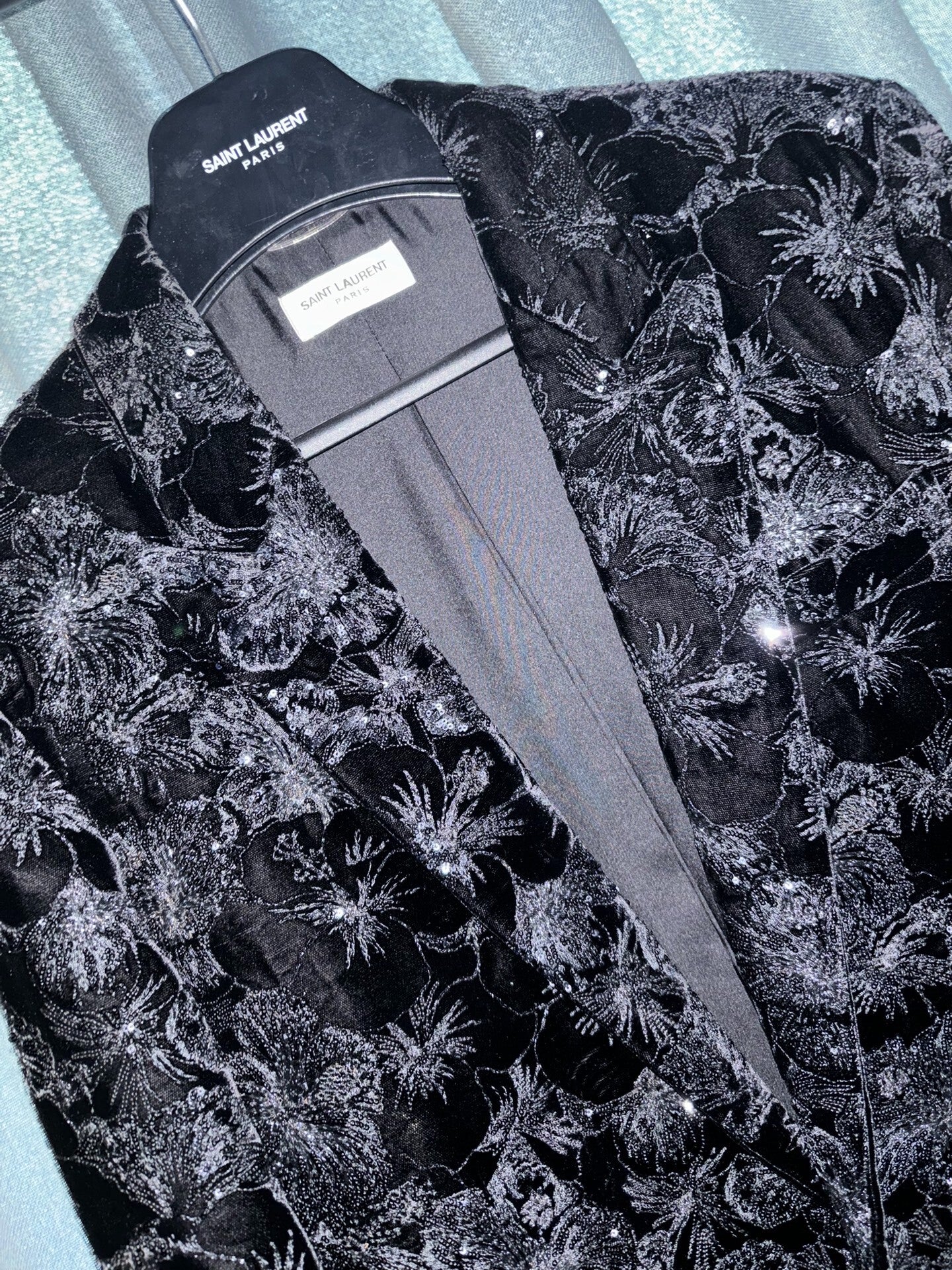 black velvet floral blazer by Saint Laurent