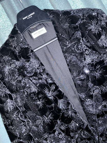 black velvet floral blazer by Saint Laurent