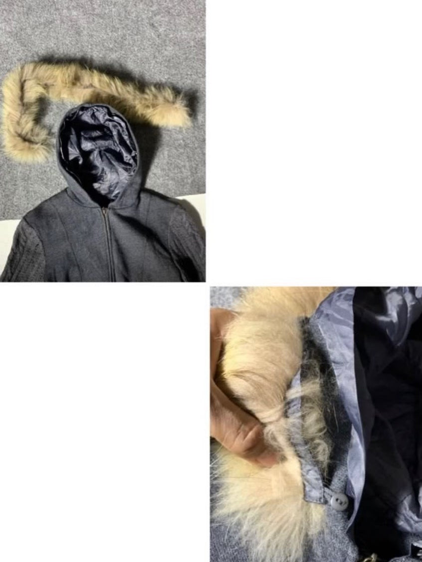 Comme ca du mode Knit Fur Collar Jacket